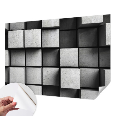3D wall mural with a geometric cubes design
