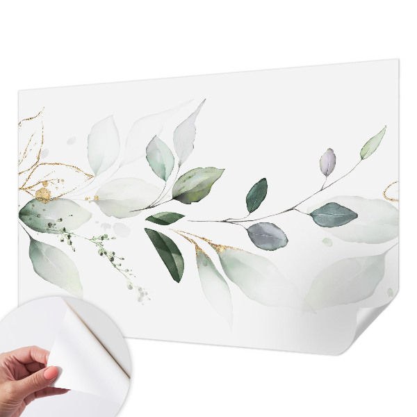 Self-adhesive wall mural with a green leaves design