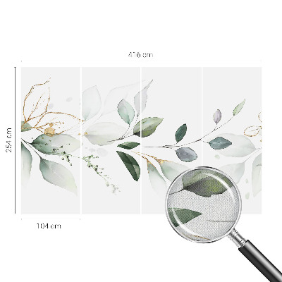 Self-adhesive wall mural with a green leaves design