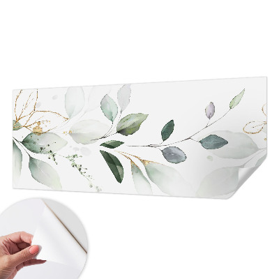 Self-adhesive wall mural with a green leaves design