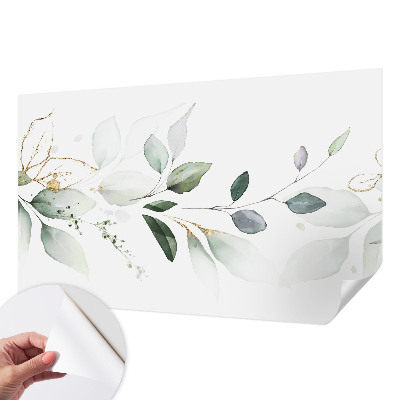 Self-adhesive wall mural with a green leaves design