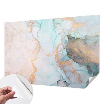 Stick-on wall mural with watercolor wave design