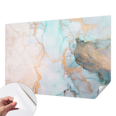 Stick-on wall mural with watercolor wave design