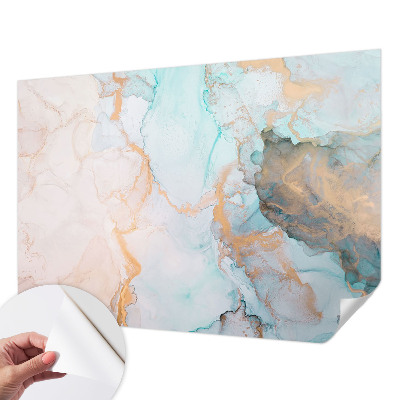 Stick-on wall mural with watercolor wave design