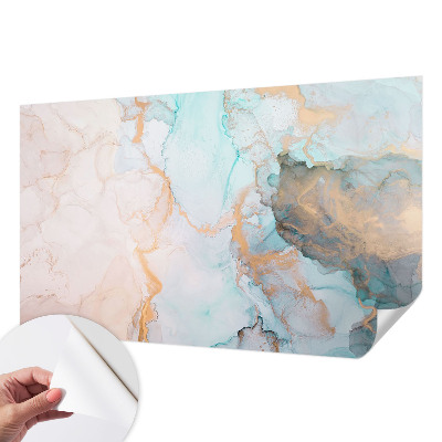 Stick-on wall mural with watercolor wave design