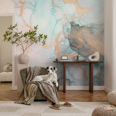 Stick-on wall mural with watercolor wave design