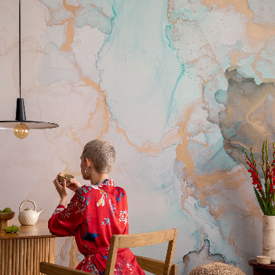 Stick-on wall mural with watercolor wave design