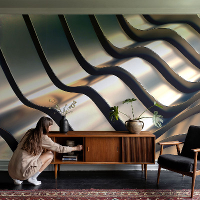 Removable wall mural wallpaper with a metal waves design