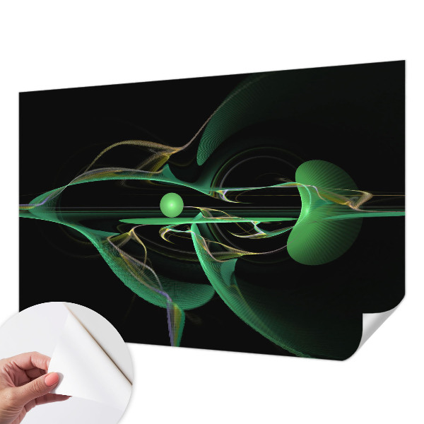 Peel and stick wall mural for living room with a green waves design