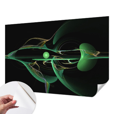 Peel and stick wall mural for living room with a green waves design