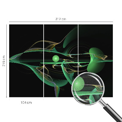 Peel and stick wall mural for living room with a green waves design
