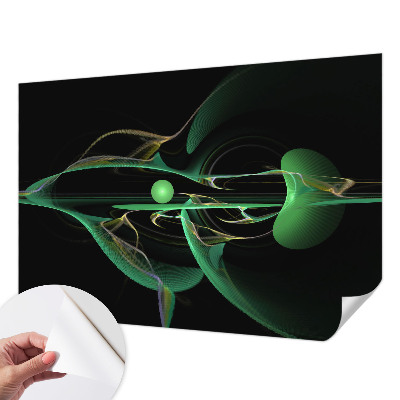 Peel and stick wall mural for living room with a green waves design