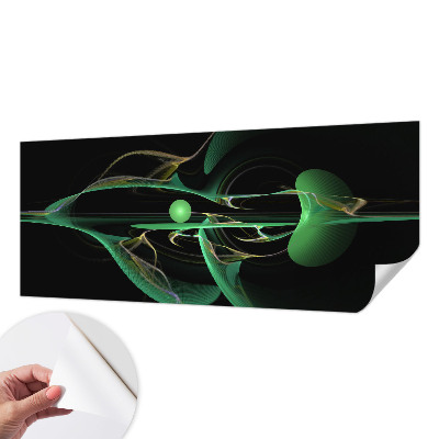 Peel and stick wall mural for living room with a green waves design