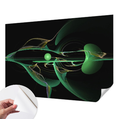 Peel and stick wall mural for living room with a green waves design