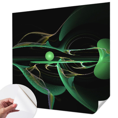 Peel and stick wall mural for living room with a green waves design