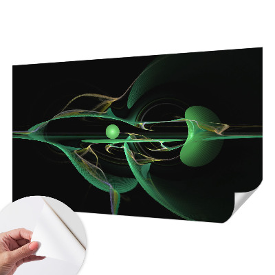Peel and stick wall mural for living room with a green waves design