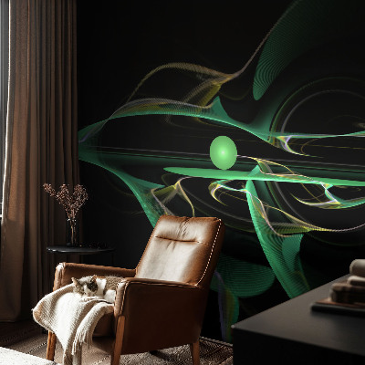 Peel and stick wall mural for living room with a green waves design