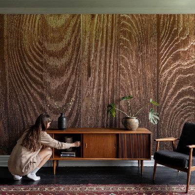 Removable wall mural wallpaper featuring a wooden ring pattern