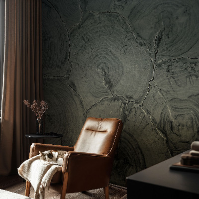 Peel and stick wall mural for bedroom featuring a wooden ring design