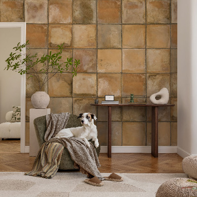 Peel and stick wall mural for kids' room with a rustic mosaic design
