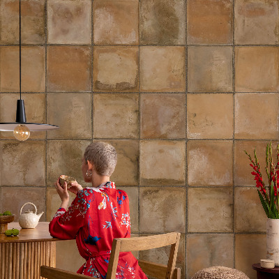 Peel and stick wall mural for kids' room with a rustic mosaic design