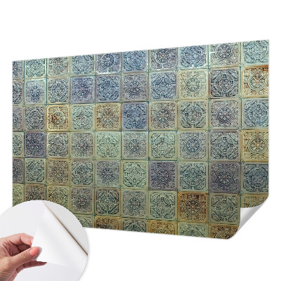 3D wall mural with a geometric tile pattern