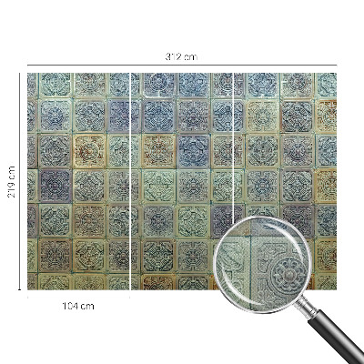 3D wall mural with a geometric tile pattern