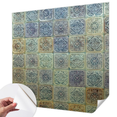 3D wall mural with a geometric tile pattern
