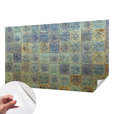 3D wall mural with a geometric tile pattern