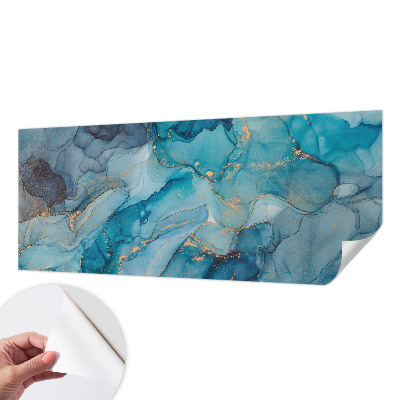 Self-adhesive wall mural with a blue abstract design