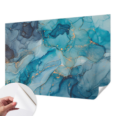 Self-adhesive wall mural with a blue abstract design