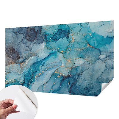 Self-adhesive wall mural with a blue abstract design