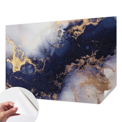 Removable wall mural with navy blue wave pattern