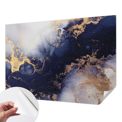 Removable wall mural with navy blue wave pattern