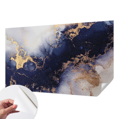 Removable wall mural with navy blue wave pattern