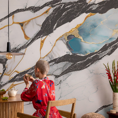 Nursery wall mural with an elegant marble design