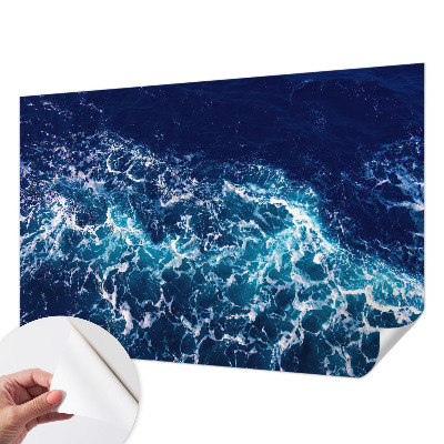 Self-adhesive wall mural featuring sea waves