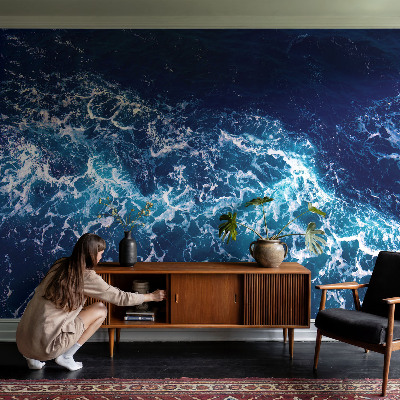 Self-adhesive wall mural featuring sea waves