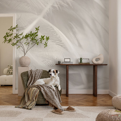 Peel and stick wall mural for living room with a subtle feather pattern
