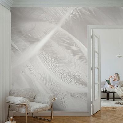 Peel and stick wall mural for living room with a subtle feather pattern