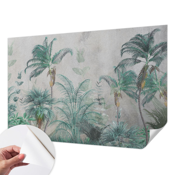 Peel and stick wall mural for the bedroom with an exotic oasis design
