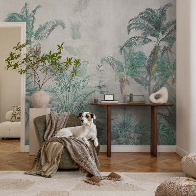 Peel and stick wall mural for the bedroom with an exotic oasis design