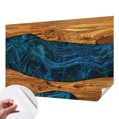 Nursery wall mural with a blue wood pattern