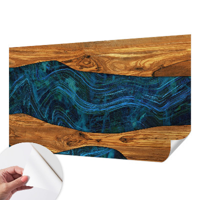 Nursery wall mural with a blue wood pattern