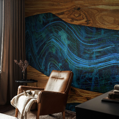 Nursery wall mural with a blue wood pattern