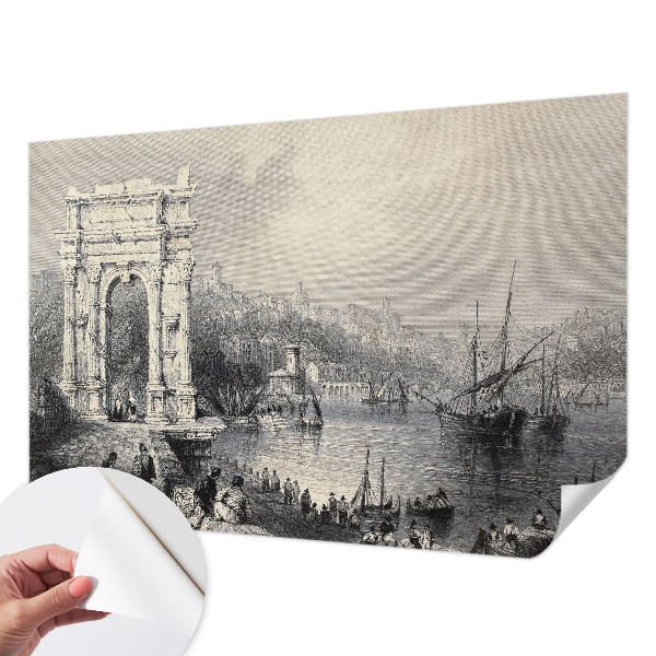 Peel and stick wall mural with a seascape design