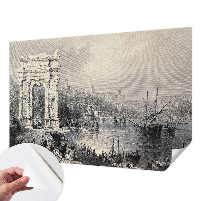 Peel and stick wall mural with a seascape design