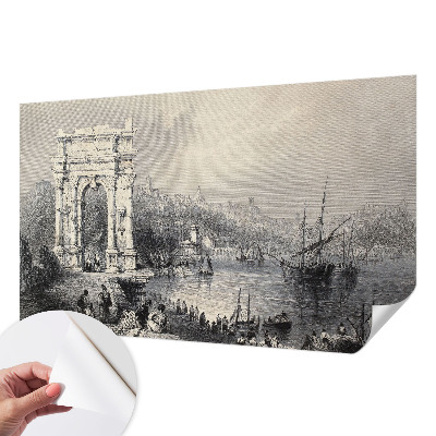 Peel and stick wall mural with a seascape design