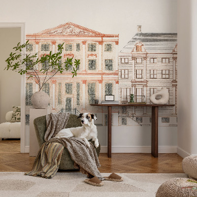Baby room wall mural with a classic buildings design