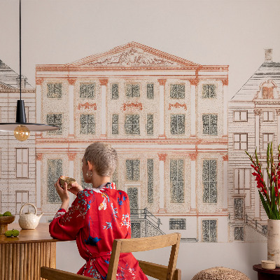 Baby room wall mural with a classic buildings design